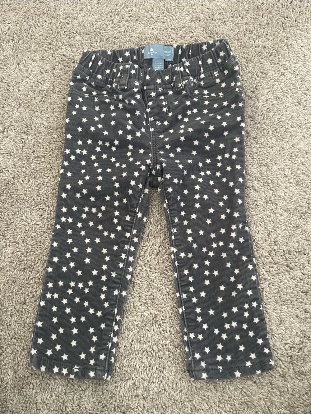 Baby Gap Girls Corduroy Gray Star Toddler Pants 18-24 Months Skinny Fit